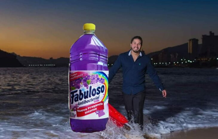 Edición de un limpiador de lavanda en la foto de una pareja que camina por la playa