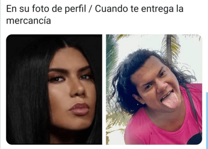 Meme chica cuando usa maquilla vs cuando está en su casa 