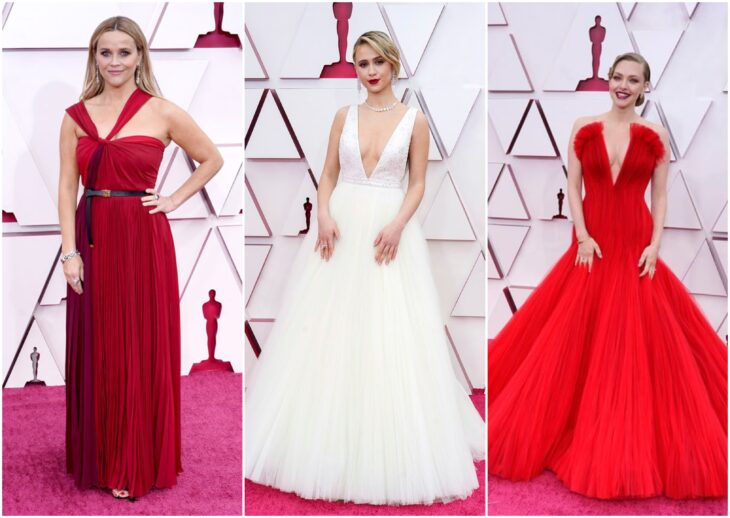 Amanda Seyfried, Reese Witherspoon y Maria Bakalova en al entrega de los premios oscar