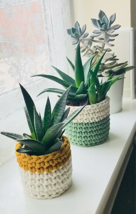 Maceta decorada con crochet; Ideas para crear tus propias macetas