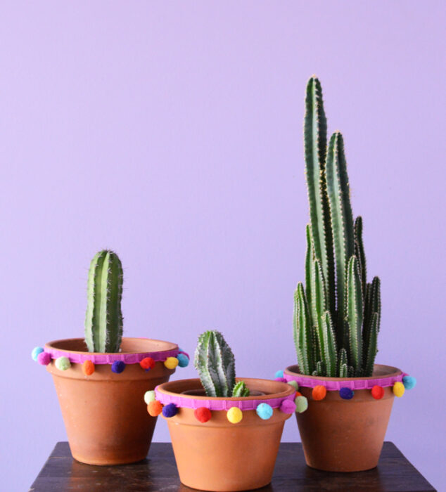 Maceta decorada con pompones; Ideas para crear tus propias macetas