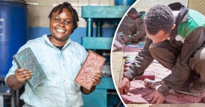 Mujer recicla y convierte el plástico en ladrillos para construcción