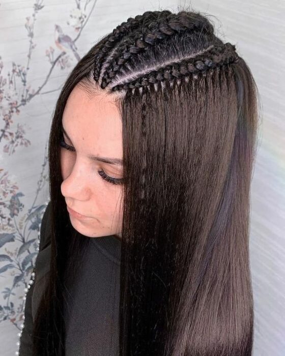 trenza triple superior ;13 trenzas con cabello suelto para esos días ni de frío ni calor