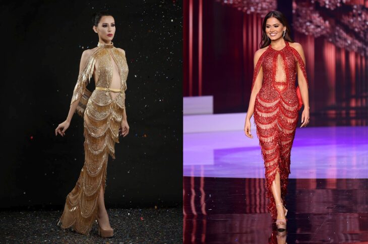 Comparación del vestido de Miss Universo con uno color dorado 