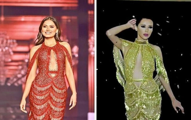 Comparación del vestido de Miss Universo con uno color dorado 