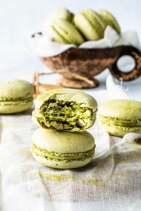 Macarrones crujientes ;Deliciosas recetas de postres con té matcha