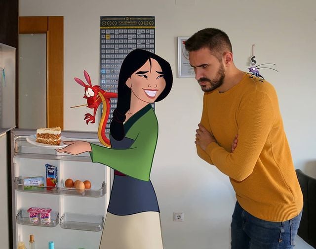 Mulán abriendo el refrigerador edición de Samuel MB  ;Maestro convierte a personajes Disney en sus roomies y se vuelve viral