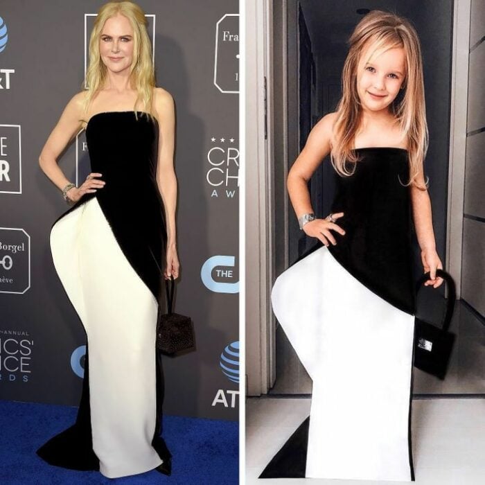 Alya, niña, recreando vestuario de Nicole Kidman; Niña de 6 años recrea los mejores looks de alfombra roja de las celebs
