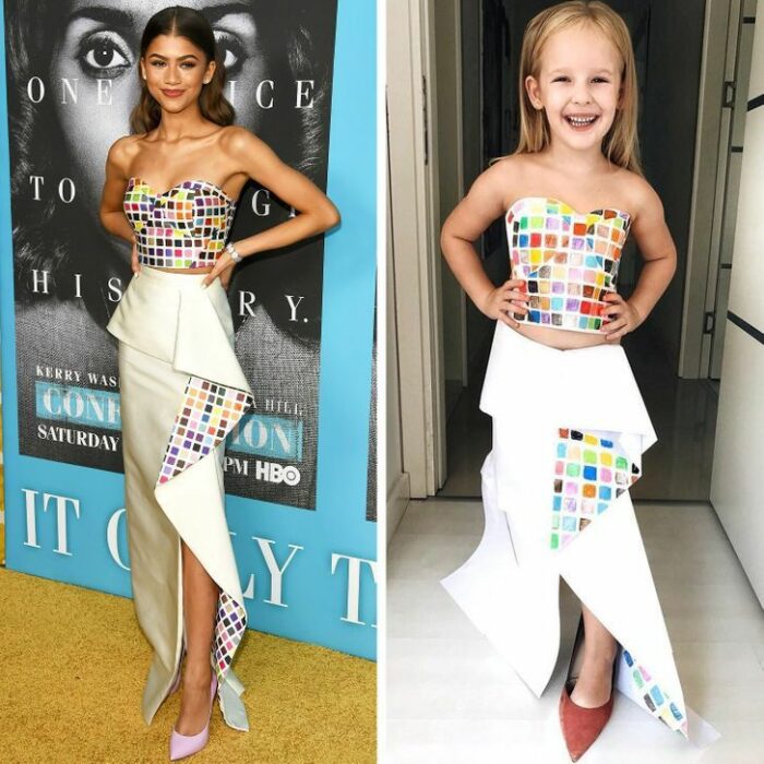 Alya, niña, recreando vestuario de Zendaya; Niña de 6 años recrea los mejores looks de alfombra roja de las celebs