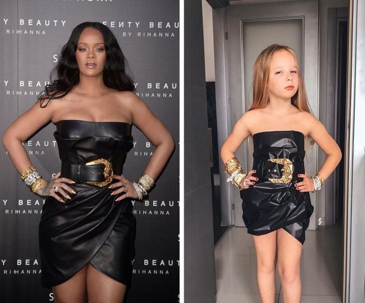 Alya, niña, recreando vestuario de Rihanna; Niña de 6 años recrea los mejores looks de alfombra roja de las celebs