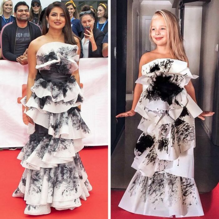 Alya, niña, recreando vestuario de Priyanka Chopra; Niña de 6 años recrea los mejores looks de alfombra roja de las celebs