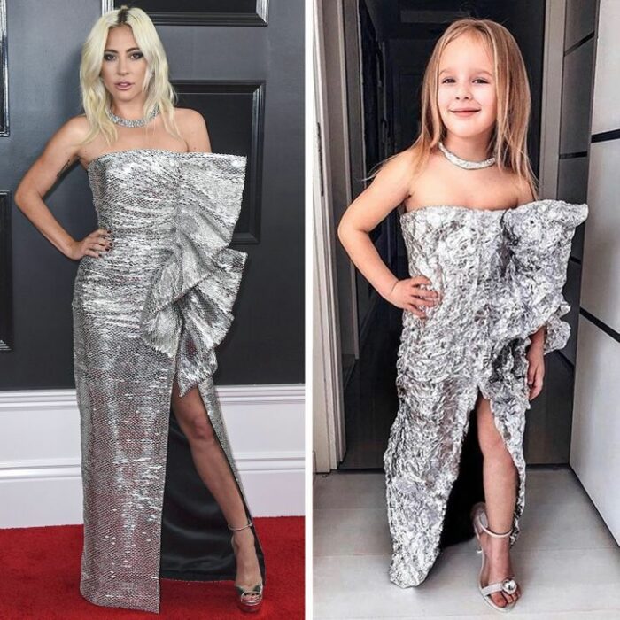 Alya, niña, recreando vestuario de Lady Gaga; Niña de 6 años recrea los mejores looks de alfombra roja de las celebs