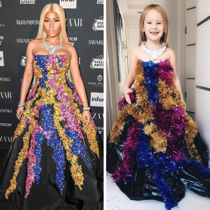 Alya, niña, recreando vestuario de Nicki Minaj; Niña de 6 años recrea los mejores looks de alfombra roja de las celebs