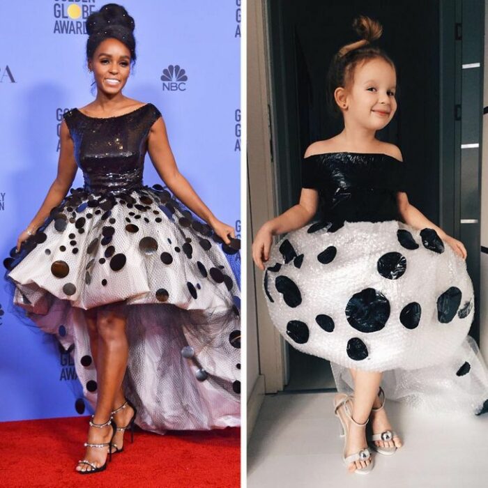 Alya, niña, recreando vestuario de Janelle Monae; Niña de 6 años recrea los mejores looks de alfombra roja de las celebs