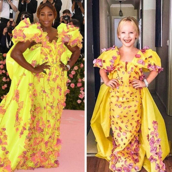 Alya, niña, recreando vestuario de Serena Williams; Niña de 6 años recrea los mejores looks de alfombra roja de las celebs