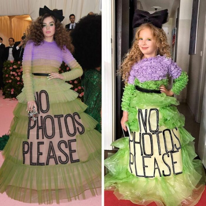 Alya, niña, recreando vestuario de Hailee Steinfeld; Niña de 6 años recrea los mejores looks de alfombra roja de las celebs