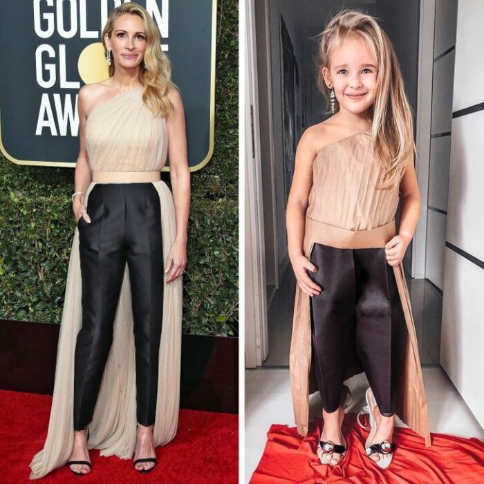 Alya, niña, recreando vestuario de Julia Roberts; Niña de 6 años recrea los mejores looks de alfombra roja de las celebs