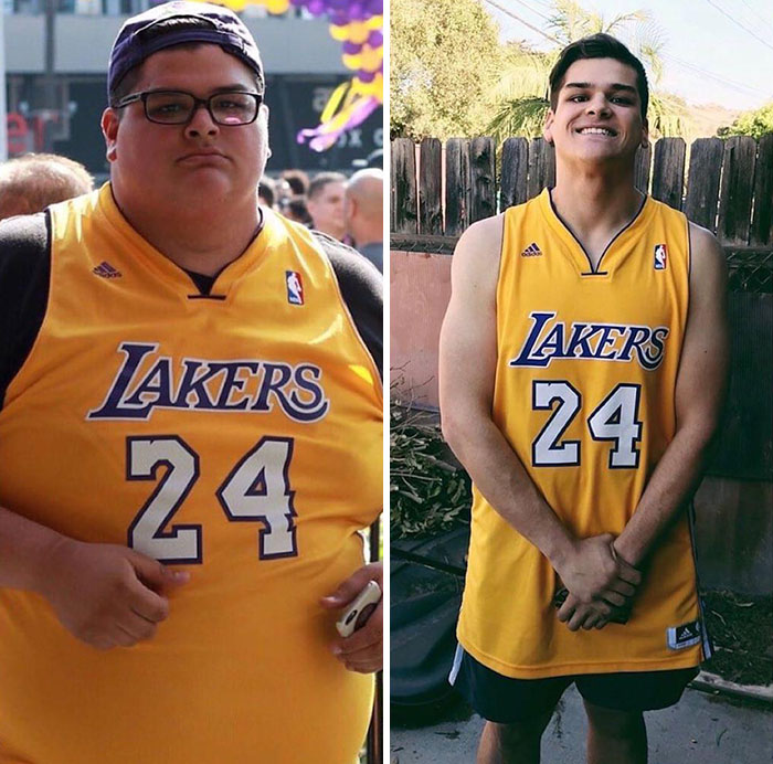 Chico antes y después de perder peso 