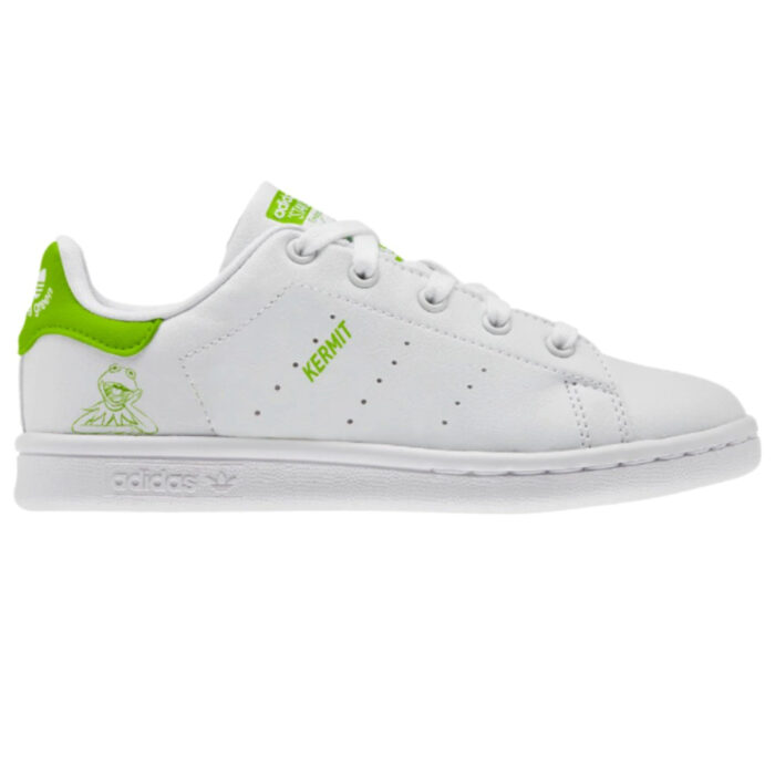 Linea de ropa y calzado de Adidas, Stan Smith Disney; tenis blancos con verde con estampado de la Rana René