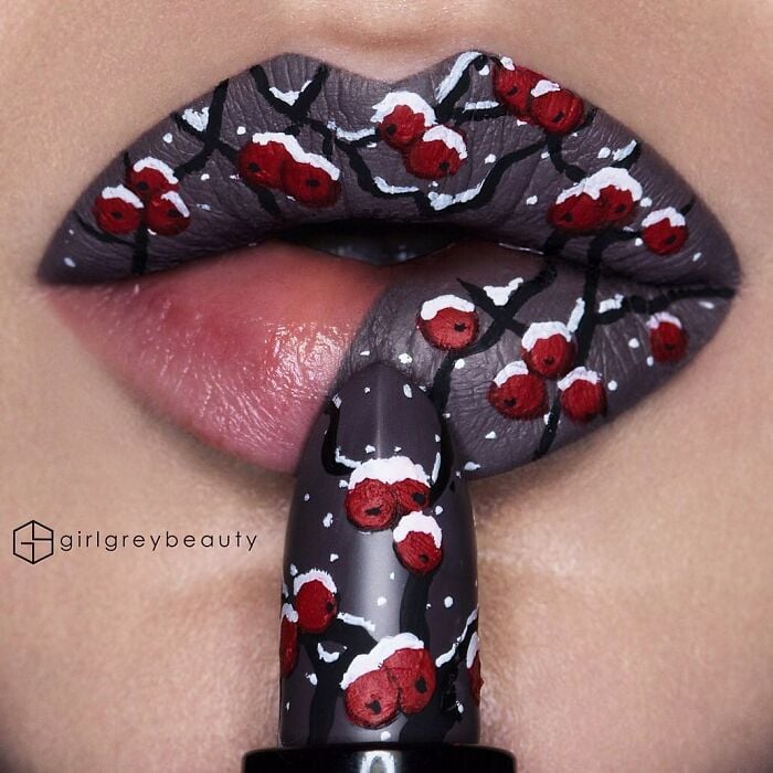 labios con catarinas, Creación de Andrea Reed; Artista crea hermosas obras de arte sobre sus labios 