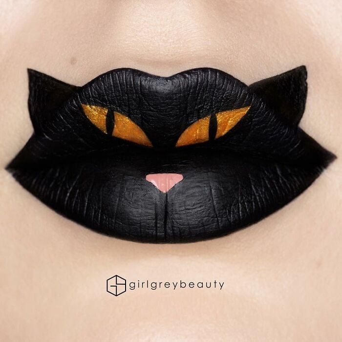 labios con un gato, Creación de Andrea Reed; Artista crea hermosas obras de arte sobre sus labios 