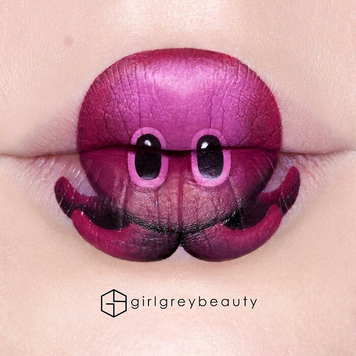 labios con un pulpo, Creación de Andrea Reed; Artista crea hermosas obras de arte sobre sus labios 