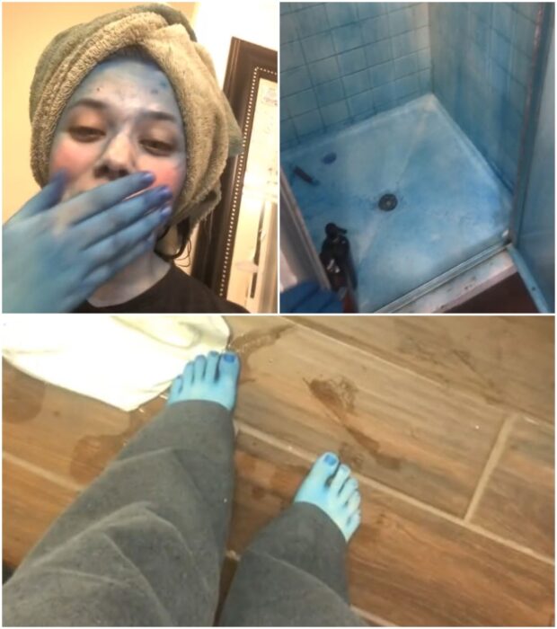 Chica teñida de azul por su tinte ;14 Fails de tintes caseros que te harán valorar tu hermosa melena