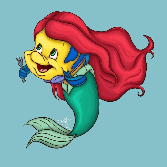 Flounder ;Artista convierte a mascotas Disney en protagonistas de cuentos de hadas 