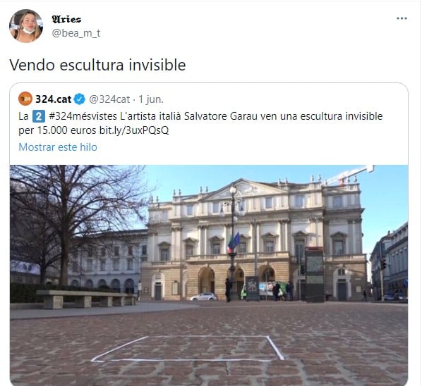 Comentarios en twitter sobre la escultura invisible de Salvatore Garau