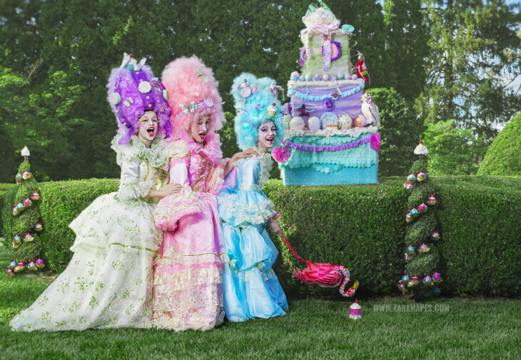 Girls in a photo shoot dressed as Marie Antoinette 