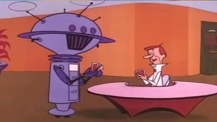 Jetsons character played cards with a robot 