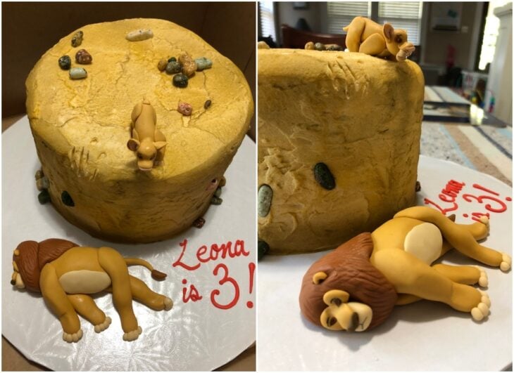 Pastel de cumpleaños decorado con la muerte de mufasa; Niña pide pastel de cumpleaños con la muerte de Mufasa para no compartir con nadie