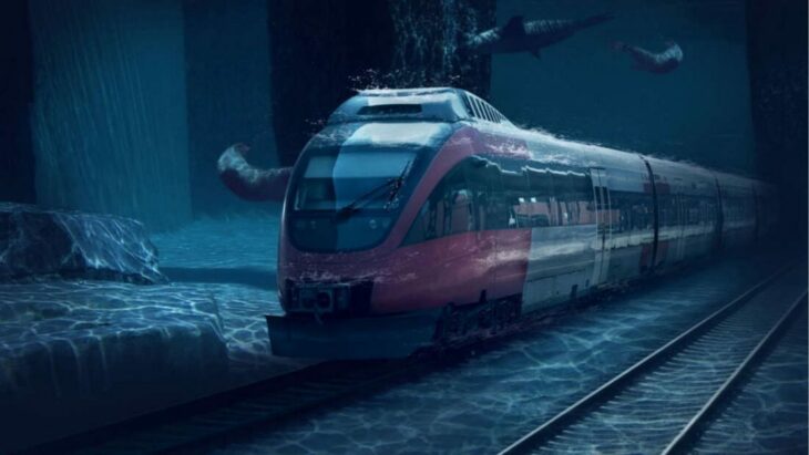 Tren submarino que viaja a través del océano