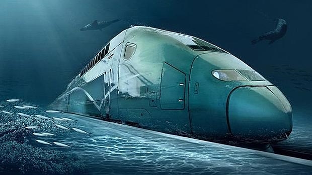 Tren submarino que viaja a través del océano