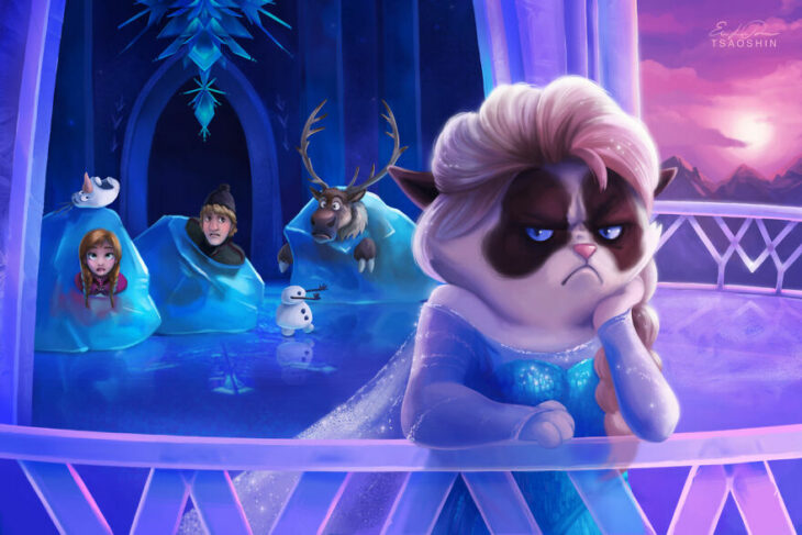 Frozen ;Artista inserta a Grumpy Cat en películas Disney y el resultado es una dosis de alegría 