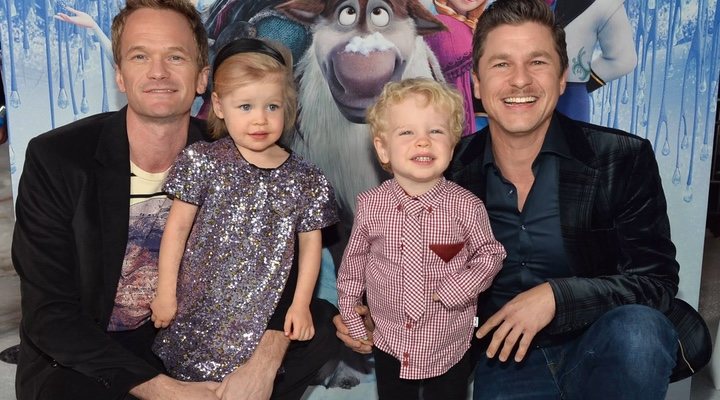 Neil Patrick Harrys and his sons posing for a photograph 