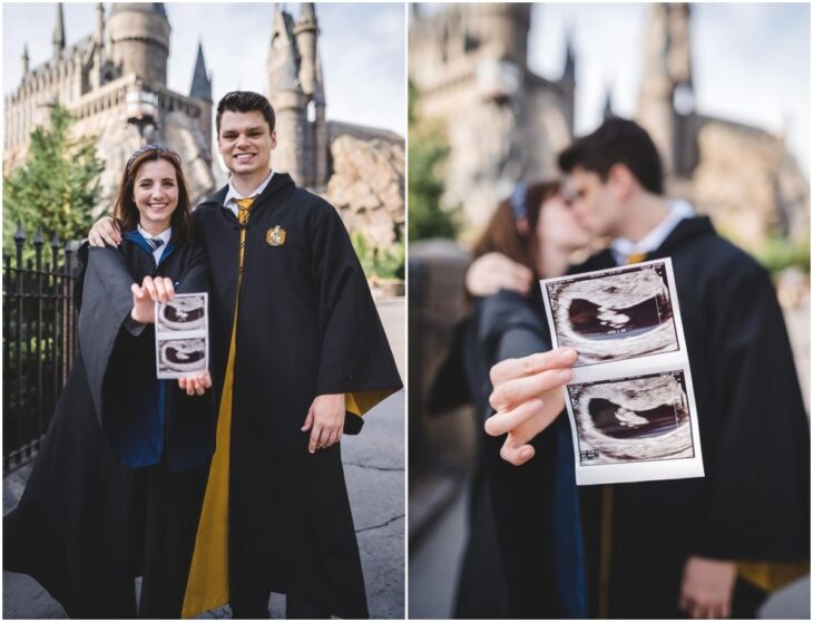 Pareja en el parque temático de Harry Potter