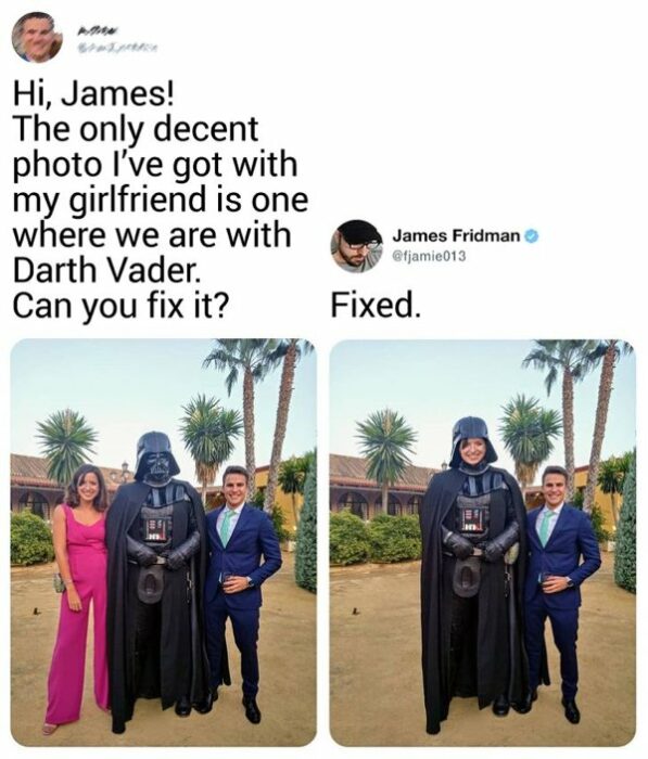 Modificaciones que hizo James Fridman a una fotografía en twitter 