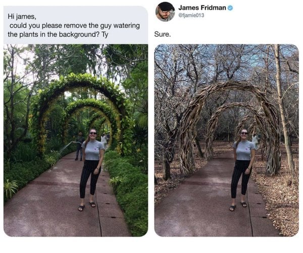 Modificaciones que hizo James Fridman a una fotografía en twitter 