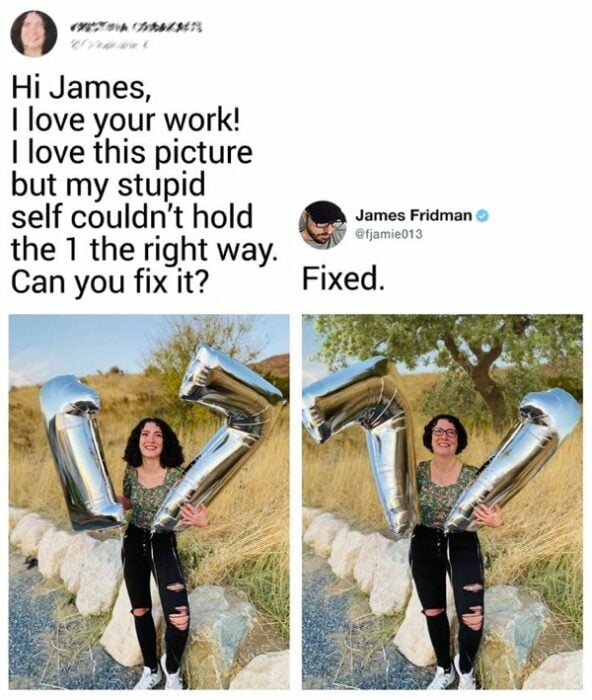 Modificaciones que hizo James Fridman a una fotografía en twitter 
