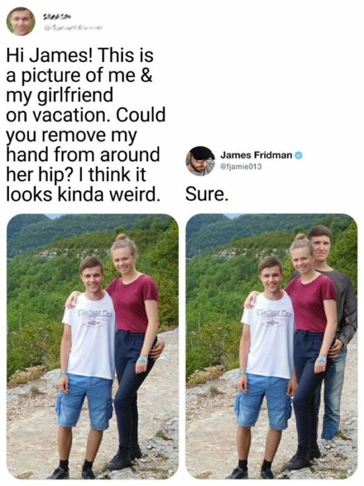 Modificaciones que hizo James Fridman a una fotografía en twitter 