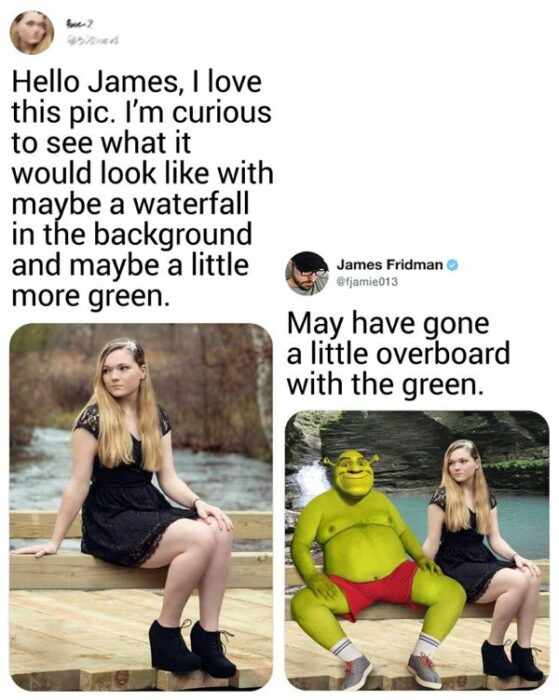 Modificaciones que hizo James Fridman a una fotografía en twitter 