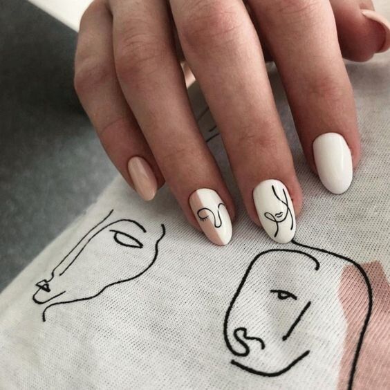 Nails with white and pastel pink backgrounds; 15 Ideas to pimp your hands with a minimalist style