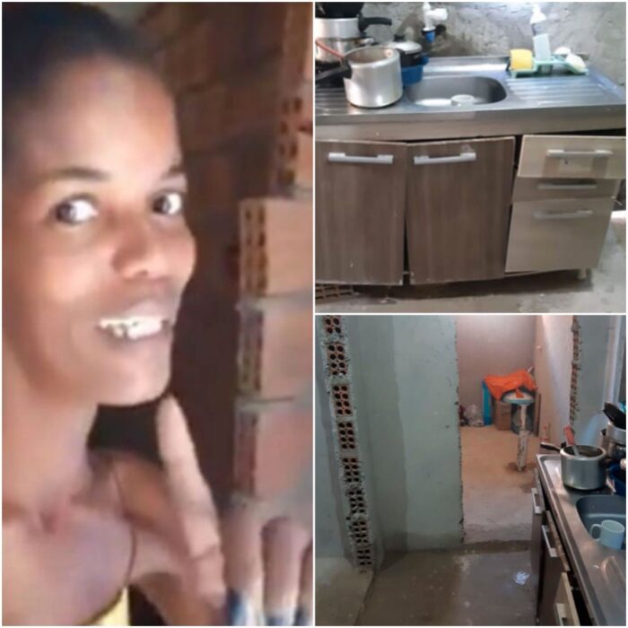 Mujer mostrando su casa sin renovar 