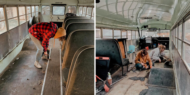 chicas arreglando un autobús; Renuevan un camión y viajan juntas por el mundo después de ser engañadas por el mismo chico