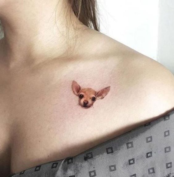Cabeza perro chihuahua ;15 Hermosos tatuajes para mostrar que eres una 'animal lover'