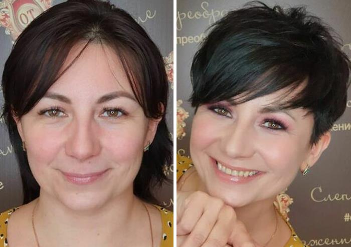 Mujer antes y después de recibir un cambio de imagen 