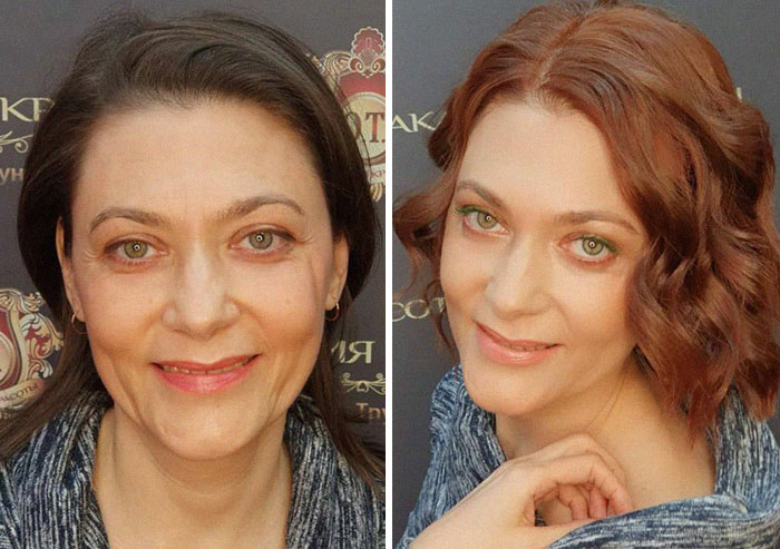 Mujer antes y después de recibir un cambio de imagen 