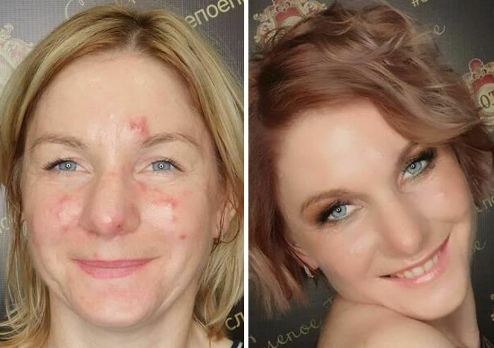 Mujer antes y después de recibir un cambio de imagen 