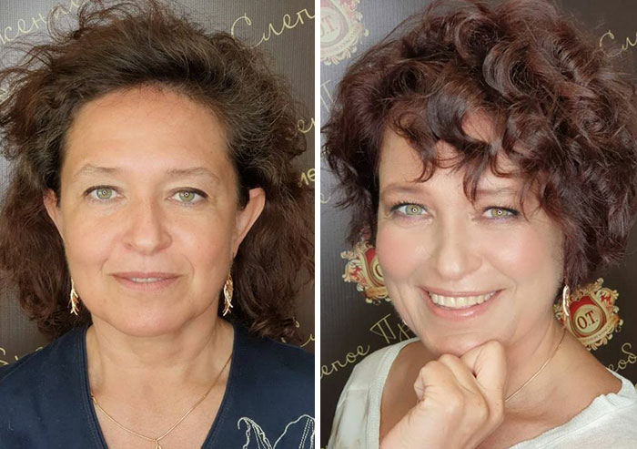 Mujer antes y después de recibir un cambio de imagen 